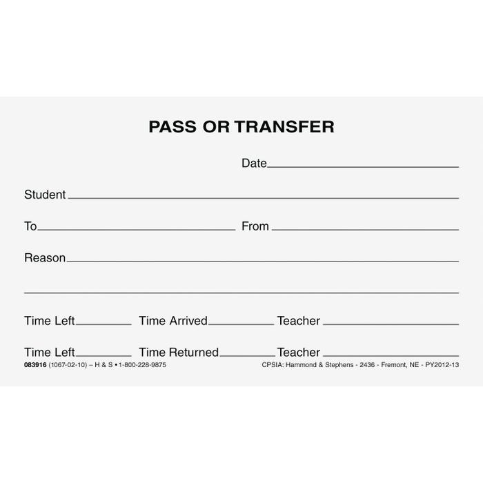 Hammond & Stephens 1067-02-10 Pass/Transfer Pad, 3 x 5 Inches, 100 Sheets per Pad, Pack of 10 Pads