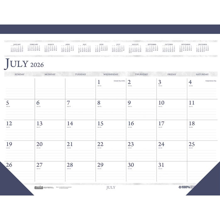 House of Doolittle Recycled Academic Desk Pad Calendar, 14 Months, July 2026 to August 2027, 22 x 17 Inches, Blue/Grey