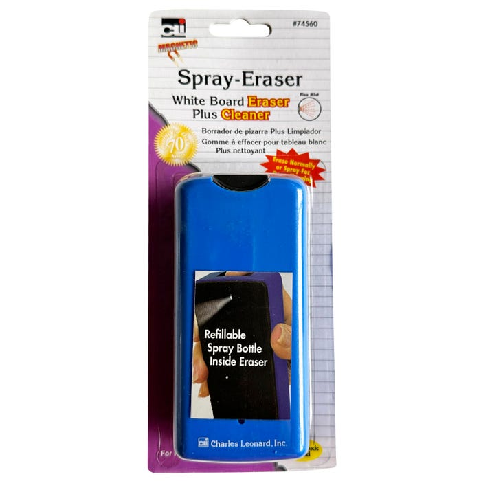 Charles Leonard Magnetic White Board Eraser with Spray Cleaner, Blue/Black