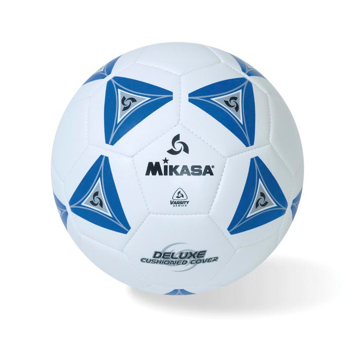 Mikasa Size 5 Deluxe Cushioned Soccer Ball, Ages 12 and Up, 27 Inch Diameter, White/Blue