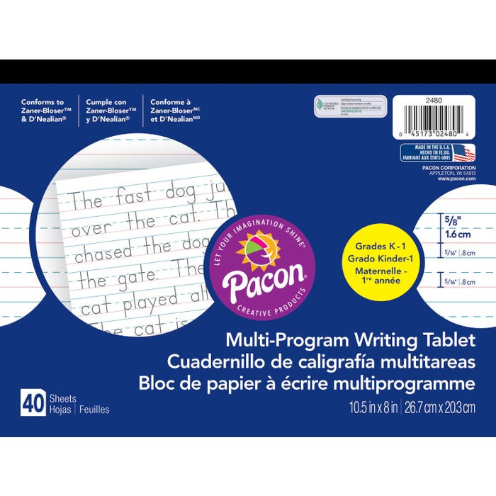 Pacon Multi-Program Handwriting Tablet, 10-1/2 x 8 Inches, Grades K-1, 40 Sheets