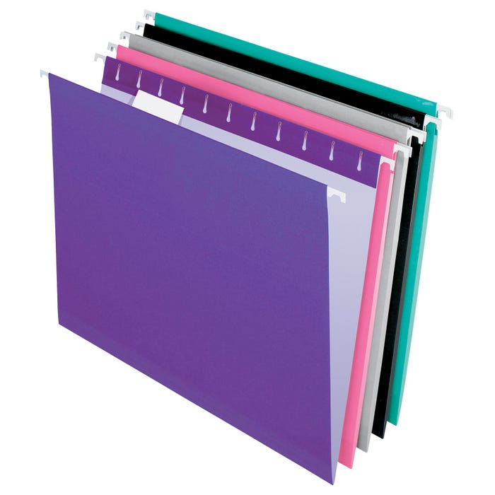 Pendaflex Reinforced Hanging Folders, Letter Size, 5 Tab, Assorted Jewel-Tone Colors, Box of 25