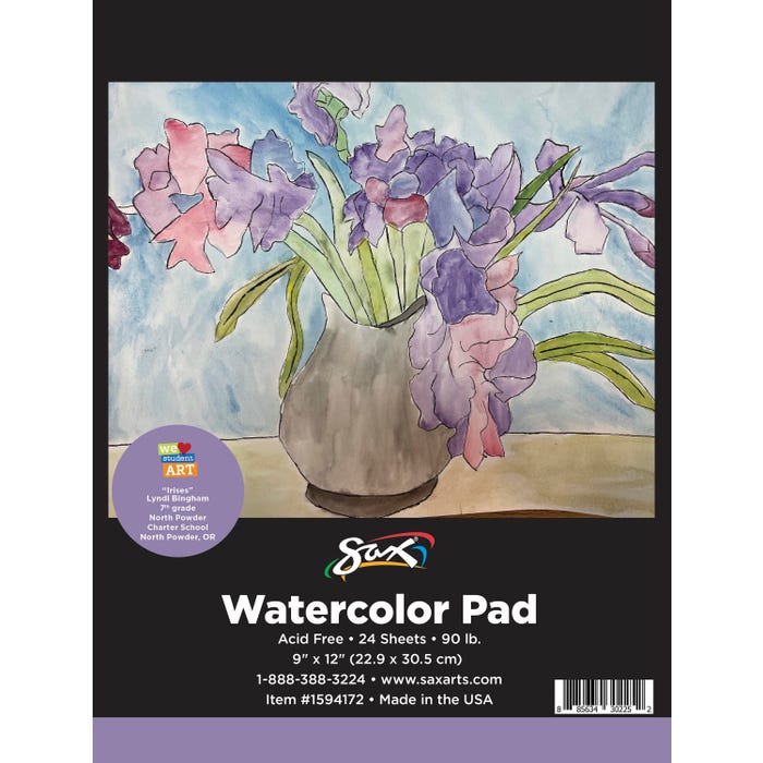 Sax Watercolor Pad, 90 lb, 9 x 12 Inches, White, 24 Sheets