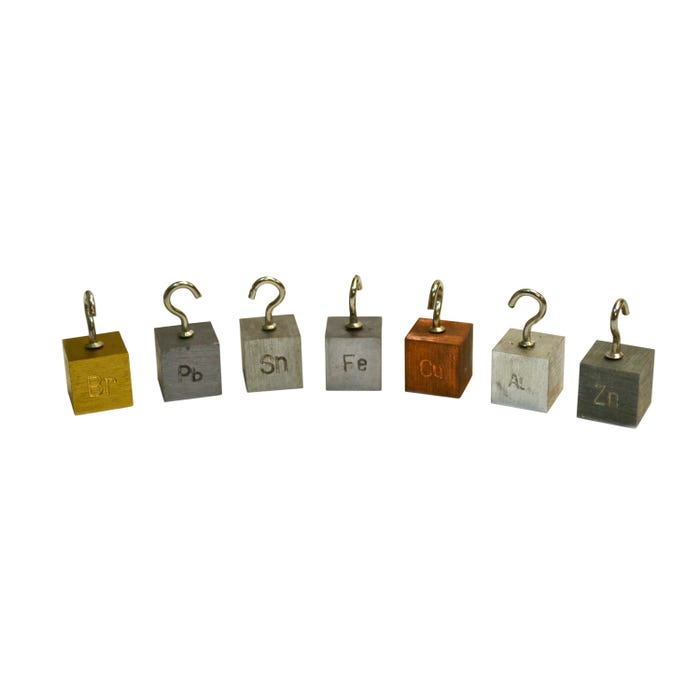 Eisco Labs Density Cubes with Hooks, Assorted Metals, Set of 7