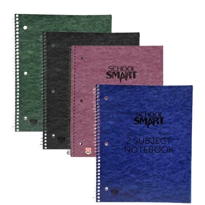 School Smart Spiral Perforated 2 Subject College Ruled Notebook, 11 x 8-1/2 Inches