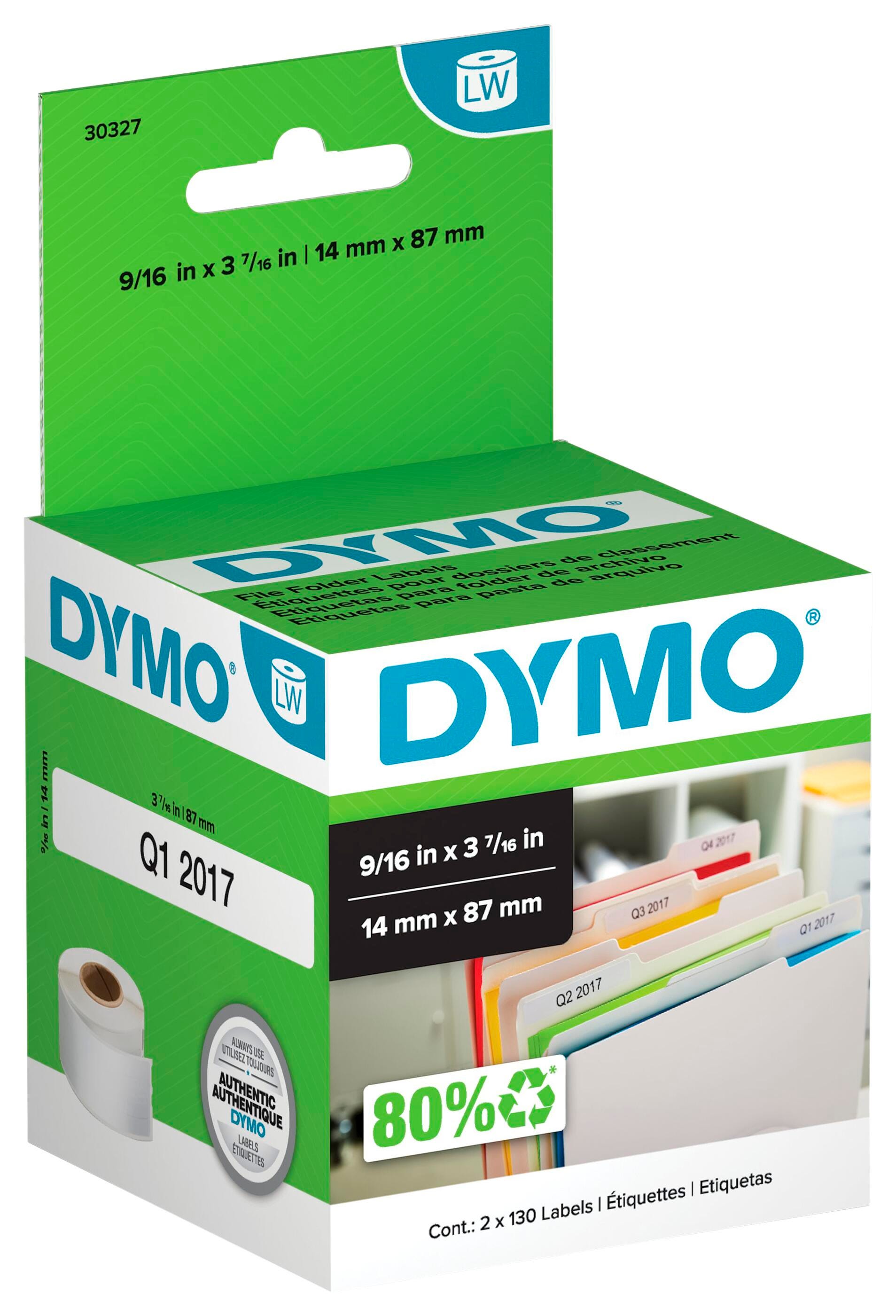DYMO LabelWriter File Folder Labels, 9/16 x 3-7/16 Inches, White, 130 Labels/Roll, Pack of 2 Rolls 038588