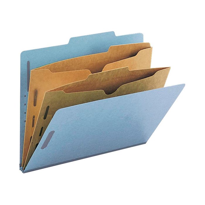 Smead SafeSHIELD Pressboard Classification Folder, Letter Size, 2 Dividers, Blue, Pack of 10
