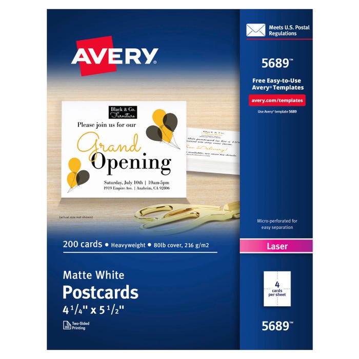 Avery Postcards For Laser Printers, 4-1/4 x 5-1/2 Inches, White, Pack of 200