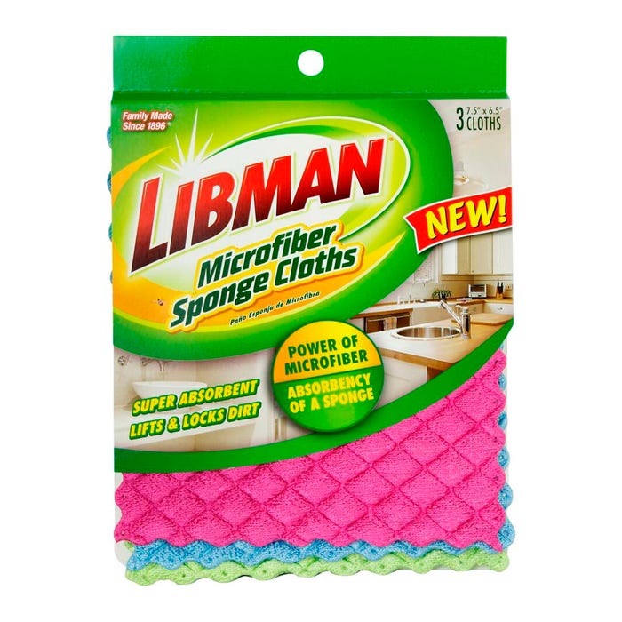 Libman Microfiber Sponge Cloths, Pack of 3