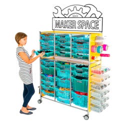TeacherGeek Ultimate STEAM Maker Activity Cart, Kiwi with Makerspace Sign, Item Number 2021425