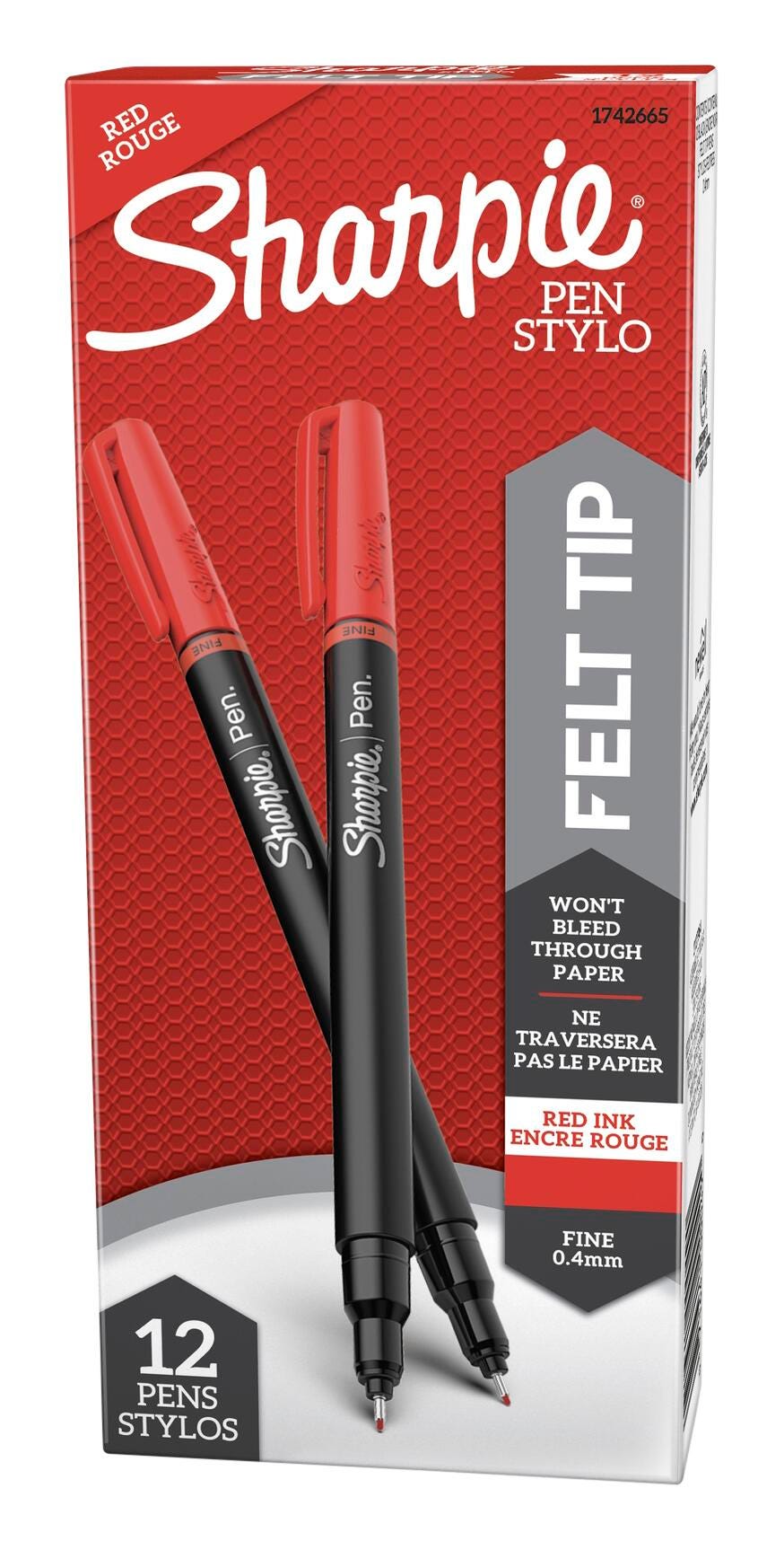Sharpie Pens, Fine Point, 0.4 mm, Red, Pack of 12 2006129