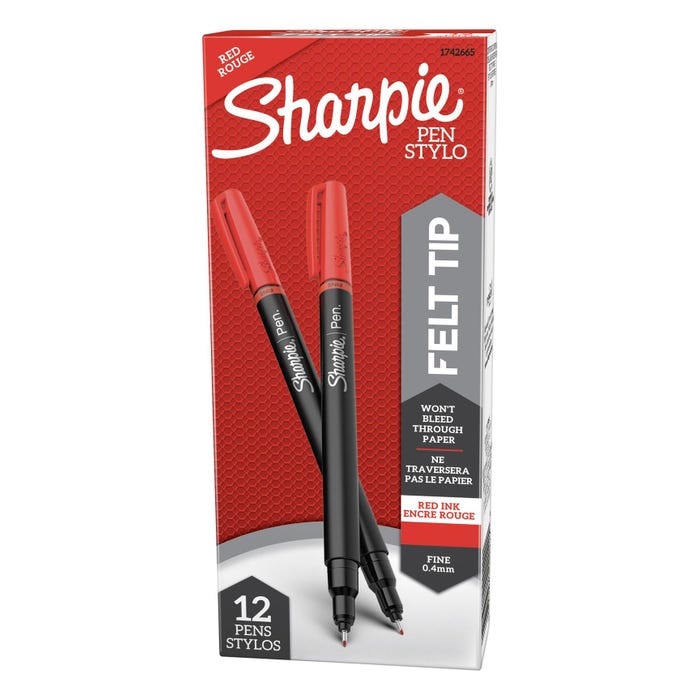 Sharpie Pens, Fine Point, 0.4 mm, Red, Pack of 12