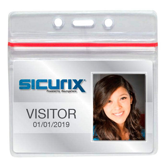 SICURIX Horizontal Sealable Zip Closure Badge Holder, 3-3/4 x 2-5/8 Inches, Vinyl, Pack of 50