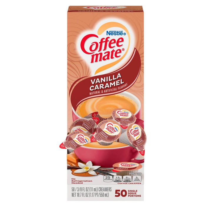 Coffee mate Liquid Creamer Tub Singles, Vanilla Caramel, Pack of 50