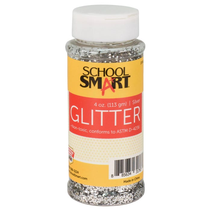 School Smart Craft Glitter, 4 Ounce Jar, Silver