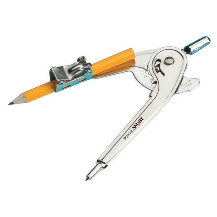 School Smart Ball Bearing Compass with Short Point, Metal Nickel Finish, Pack of 12