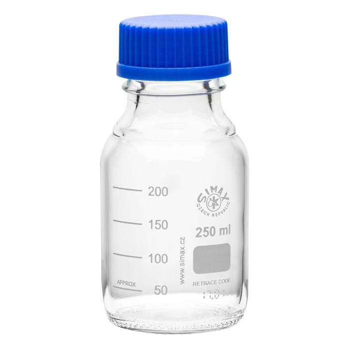 United Scientific Media & Storage Bottles, Borosilicate Glass, 250 Milliliters, Pack of 10