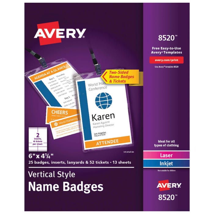 Avery 8520 Vertical Name Badge Kit, 6 x 4-1/4 Inches, Pack of 25