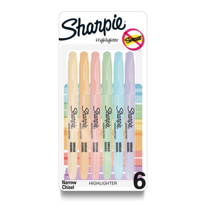 Sharpie Pocket Highlighters, Chisel Tip, Assorted Mild Pastel Colors, Set of 6
