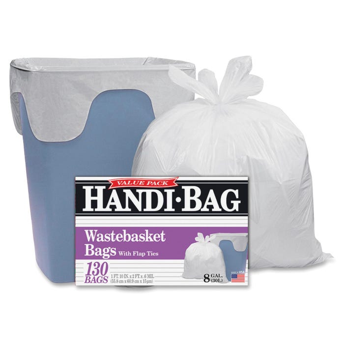 Webster Industries Handi Bag Can Liners, 8 Gallon, White, Pack of 130