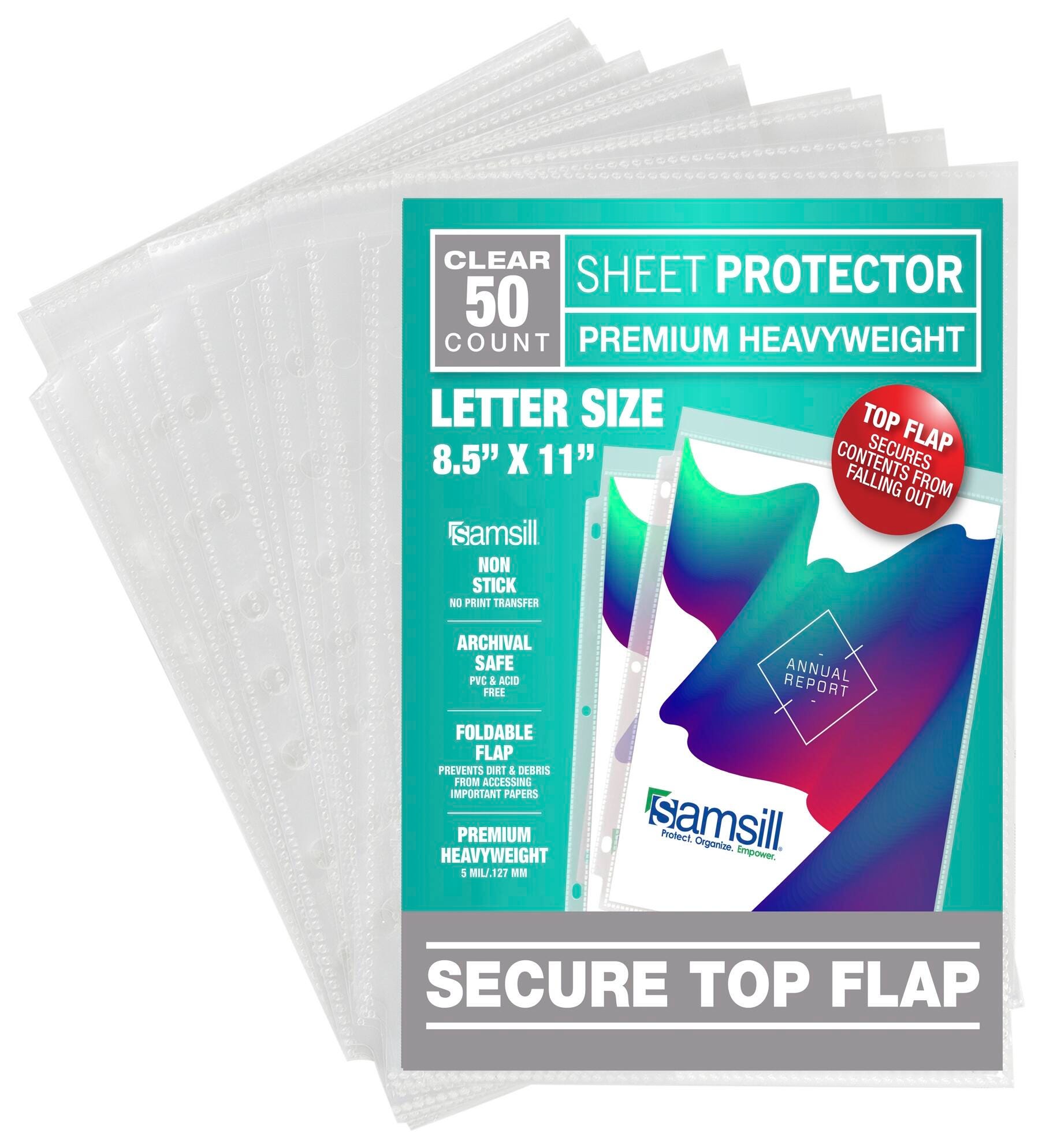 Samsill Sheet Protectors, Super Heavy Duty, Secure Top Flap Protector, Letter Size, Top Loading, Acid Free, 50 Pack 2150532