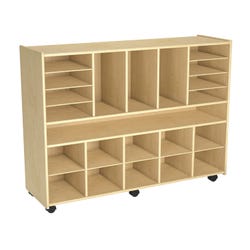 Childcraft Multi-Compartment Storage Cubby Unit, Locking Casters, 47-3/4 x 14-1/4 x 36 Inches 2127949