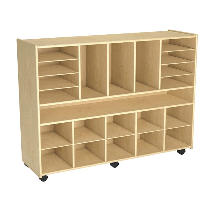 Childcraft Multi-Compartment Storage Cubby Unit With Locking Casters, 47-3/4 x 14-1/4 x 36 Inches