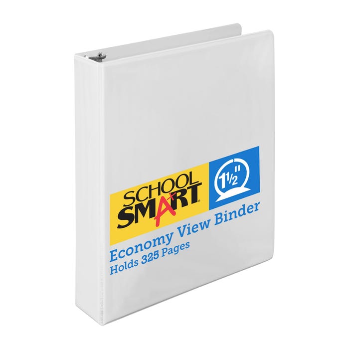 School Smart Round Ring View Binder, Polypropylene, 1-1/2 Inches, White