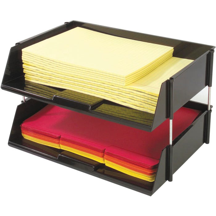 Deflecto Plastic Heavy Duty Letter Size Side Load Stackable Desk Tray Set, 16-1/2 X 11-3/16 X 3-1/2 in, Black, Set of 2
