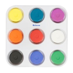 Jack Richeson Tempera Cakes, Large Size, Assorted Primary Colors, Muffin Tray, Set of 9 402321