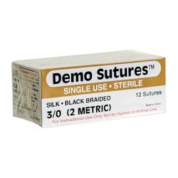 Pocket Nurse Sterile Braided Silk Practice Sutures, Size 3/0, Black, Box of 12