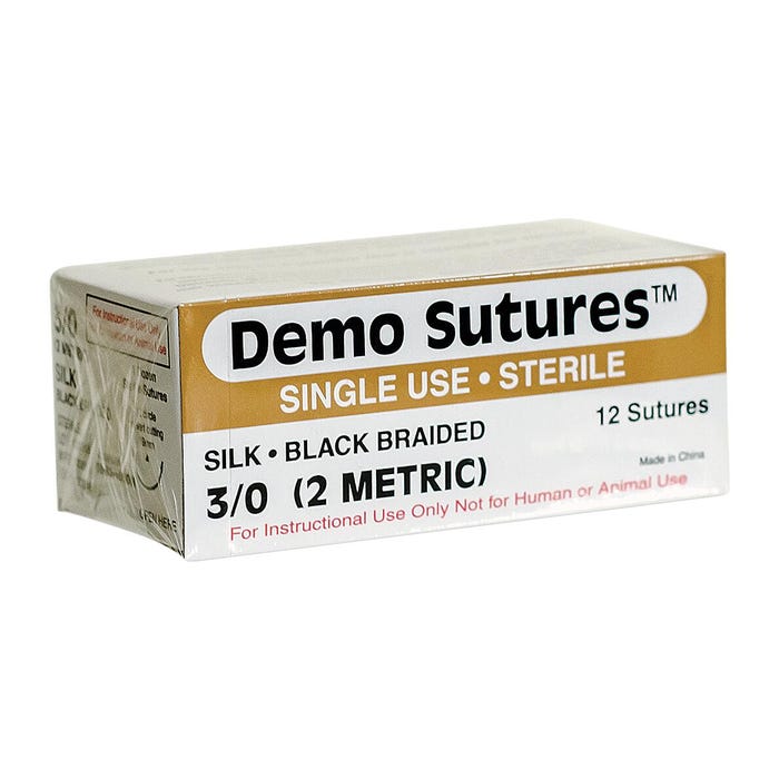 Pocket Nurse Sterile Braided Silk Practice Sutures, Size 3/0, Black, Box of 12