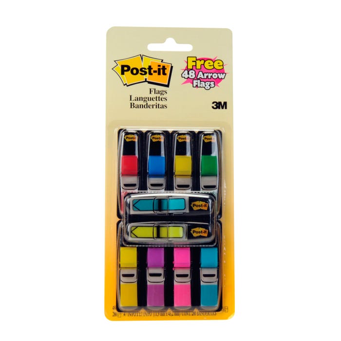 Post-it Flag Value Pack with Bonus Arrow Flags, 1/2 x 1-7/10 Inches, Assorted Colors, Pack of 328