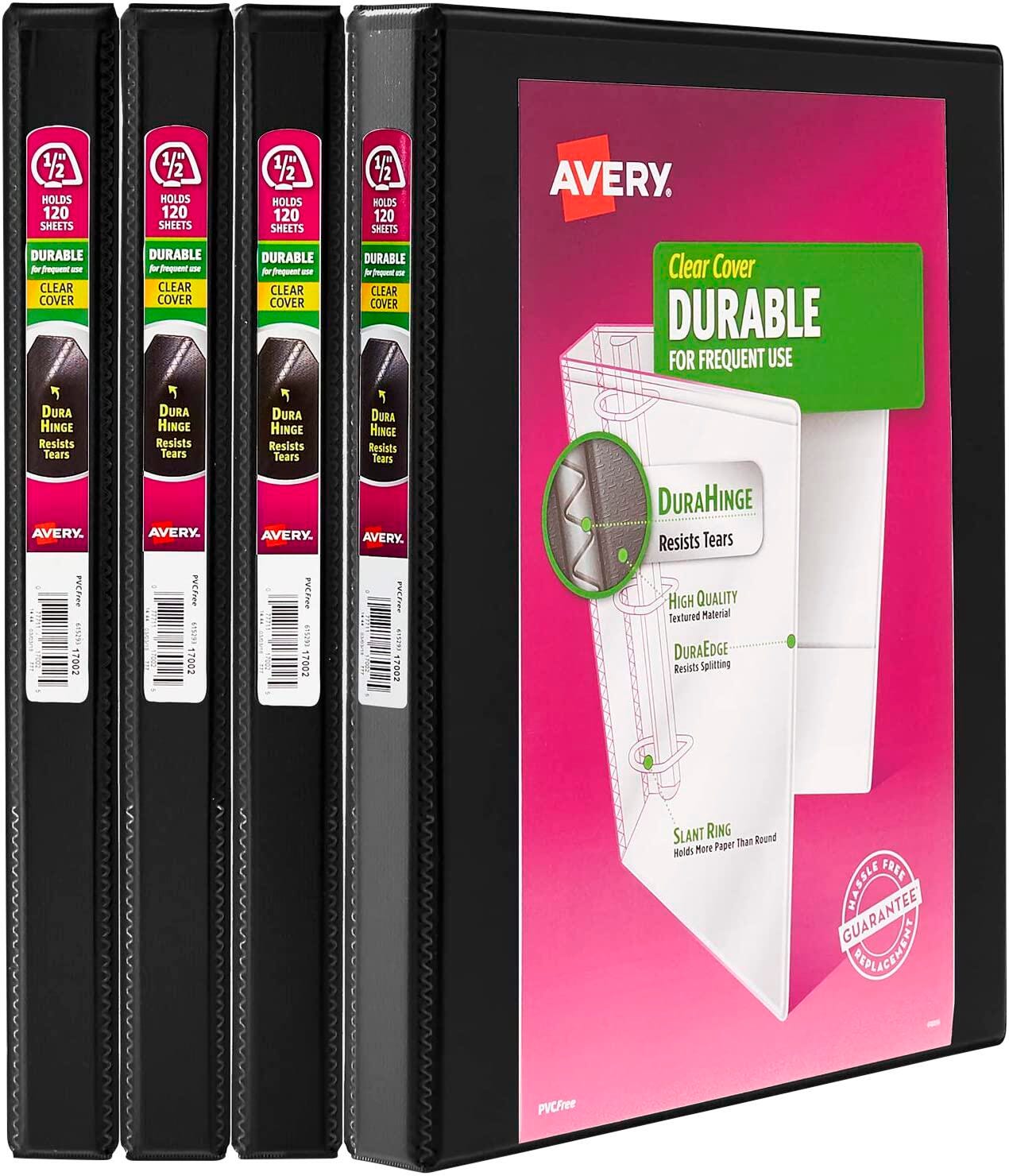 Avery Durable View Binders, 1/2 Inch, Slant Rings, Black, Pack of 4 2129948