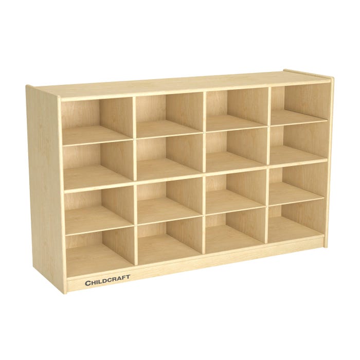 Childcraft Mobile Cubby Storage Unit, 16 Bin Capacity, Wooden, 47-3/4 x 14-1/4 x 30 Inches