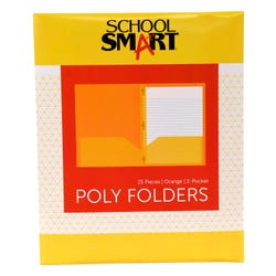 School Smart 2-Pocket Poly Folders with Fasteners, Letter Size, Orange, Pack of 25 2019645
