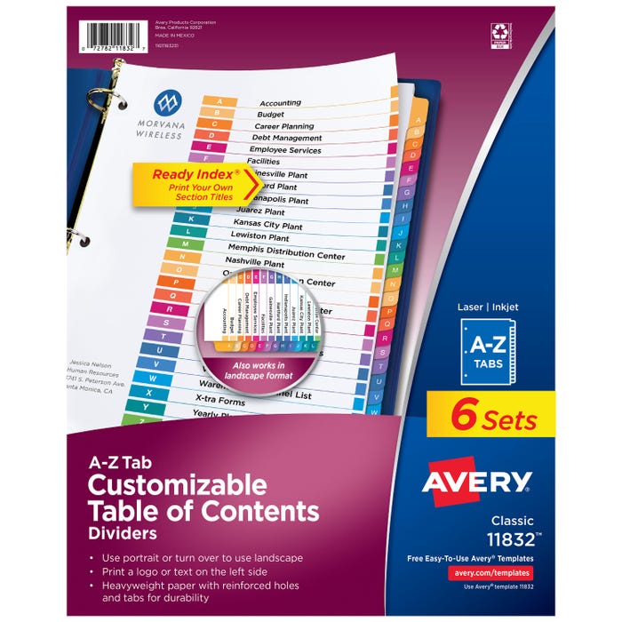 Avery Ready Index Dividers, 26 Tab, A-Z, Assorted Colors, 6 Sets