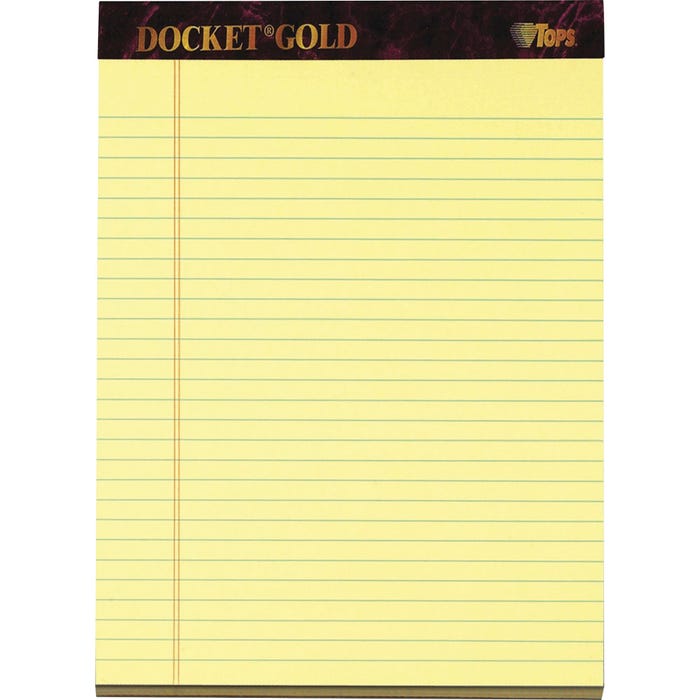 TOPS Docket Gold Legal Pad, 8-1/2 x 11-3/4 Inches, Legal Ruled, Canary, 50 Sheets, Pack of 12