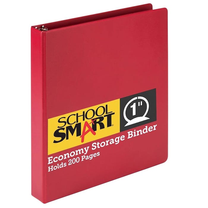 School Smart Round Ring Binder, Polypropylene, 1 Inch, Red