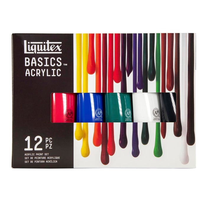 Liquitex Basics Acrylic Paints, 118mL Tubes, Assorted Colors, Set of 12