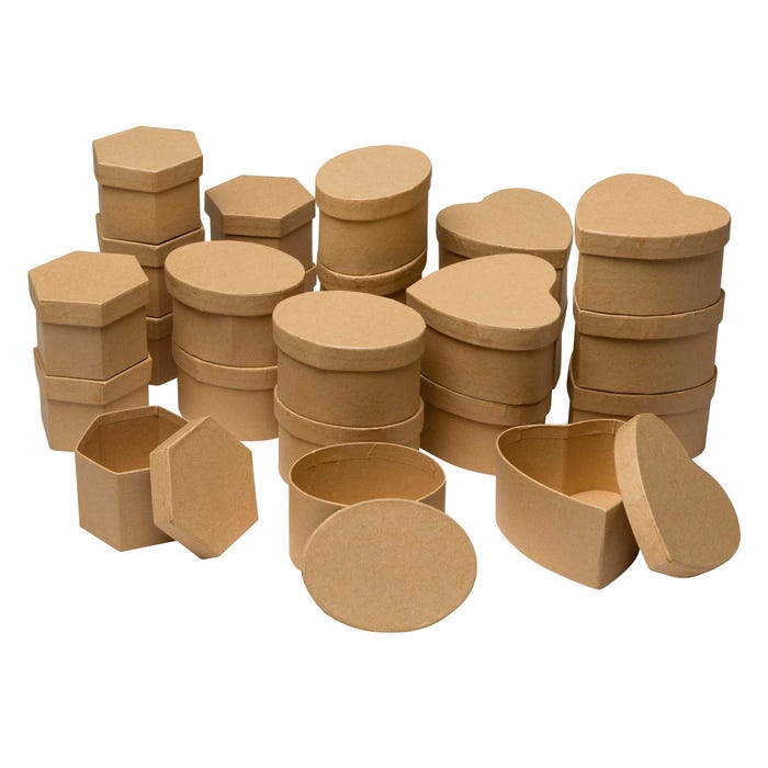 Creativity Street Papier-Mache Box Classroom Pack, Assorted Sizes, Brown, Set of 24