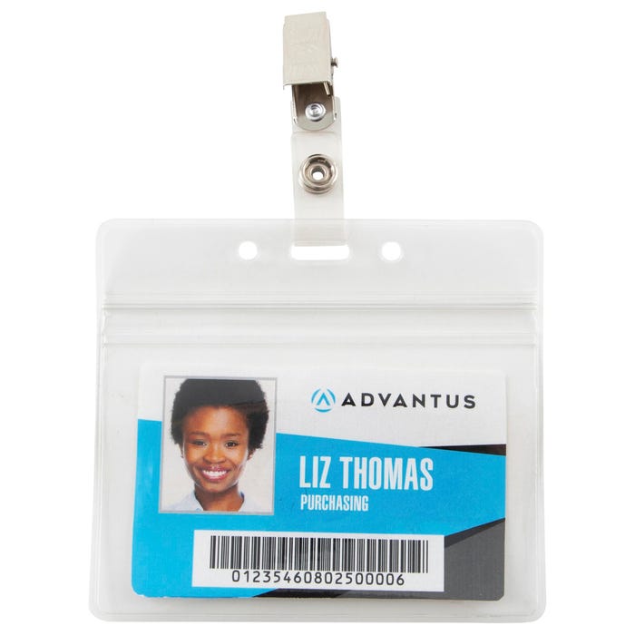 Advantus ID Badge Holder, Re-sealable, Horizontal, Pack of 50, Clear