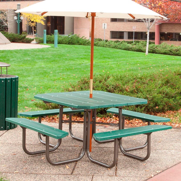 UltraSite 358 Series Square Portable or Surface Mount Recycled Plastic Plank Picnic Table, 48 X 48 X 30 Inches