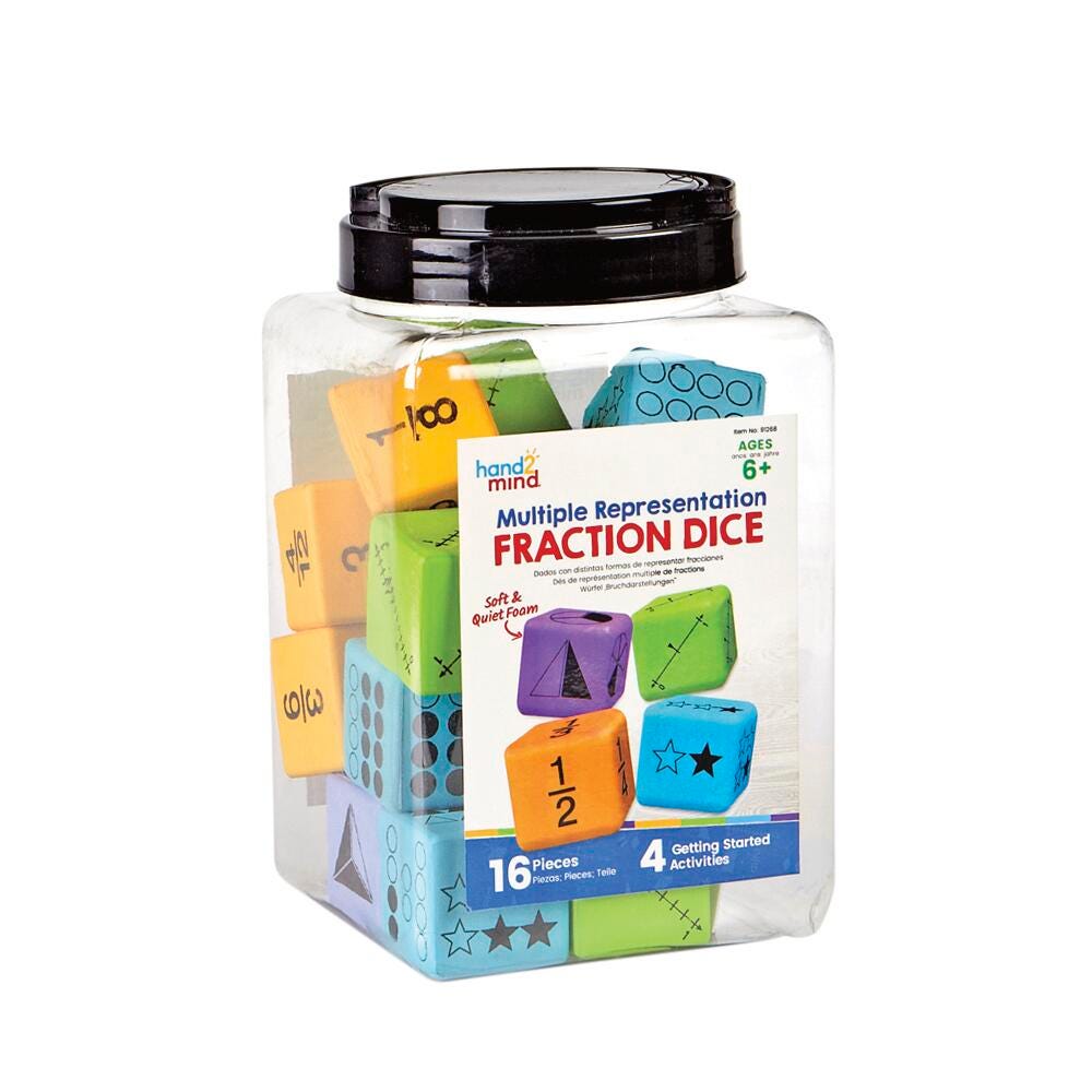 Hand2Mind Dice Multiple Representation Fraction Foam Dice, Grades 3 to 8, Item Number 2098259