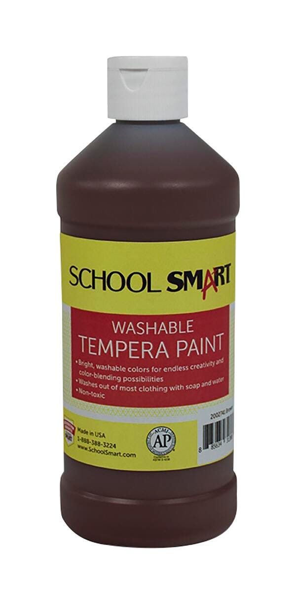 School Smart Washable Tempera Paint, Brown, 1 Pint Bottle Item Number 2002741
