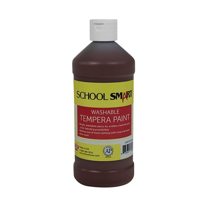 School Smart Washable Tempera Paint, Brown, 1 Pint Bottle