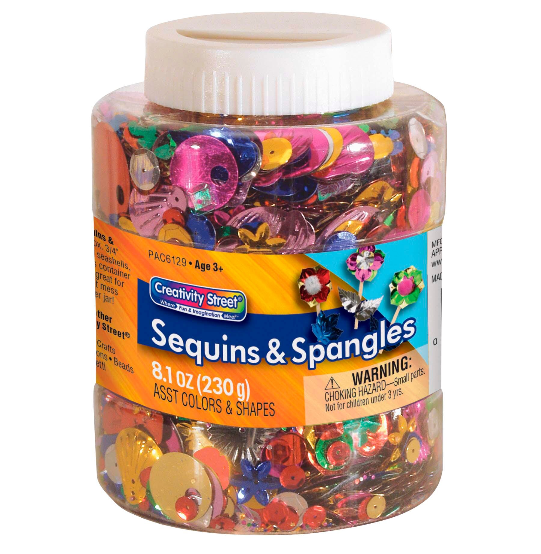 Creativity Street Sequins and Spangles Shaker Jar, Assorted Sizes and Colors, 8-4/5 Ounces Item Number 407060
