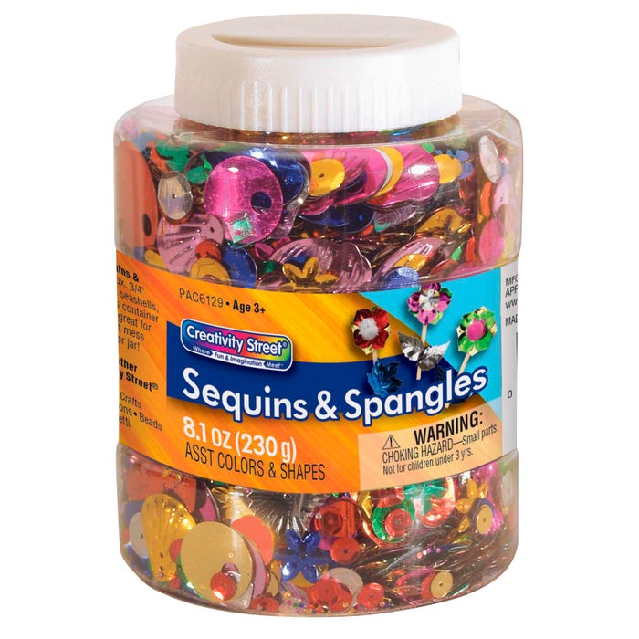 Creativity Street Sequins and Spangles Shaker Jar, Assorted Sizes and Colors, 8-4/5 Ounces