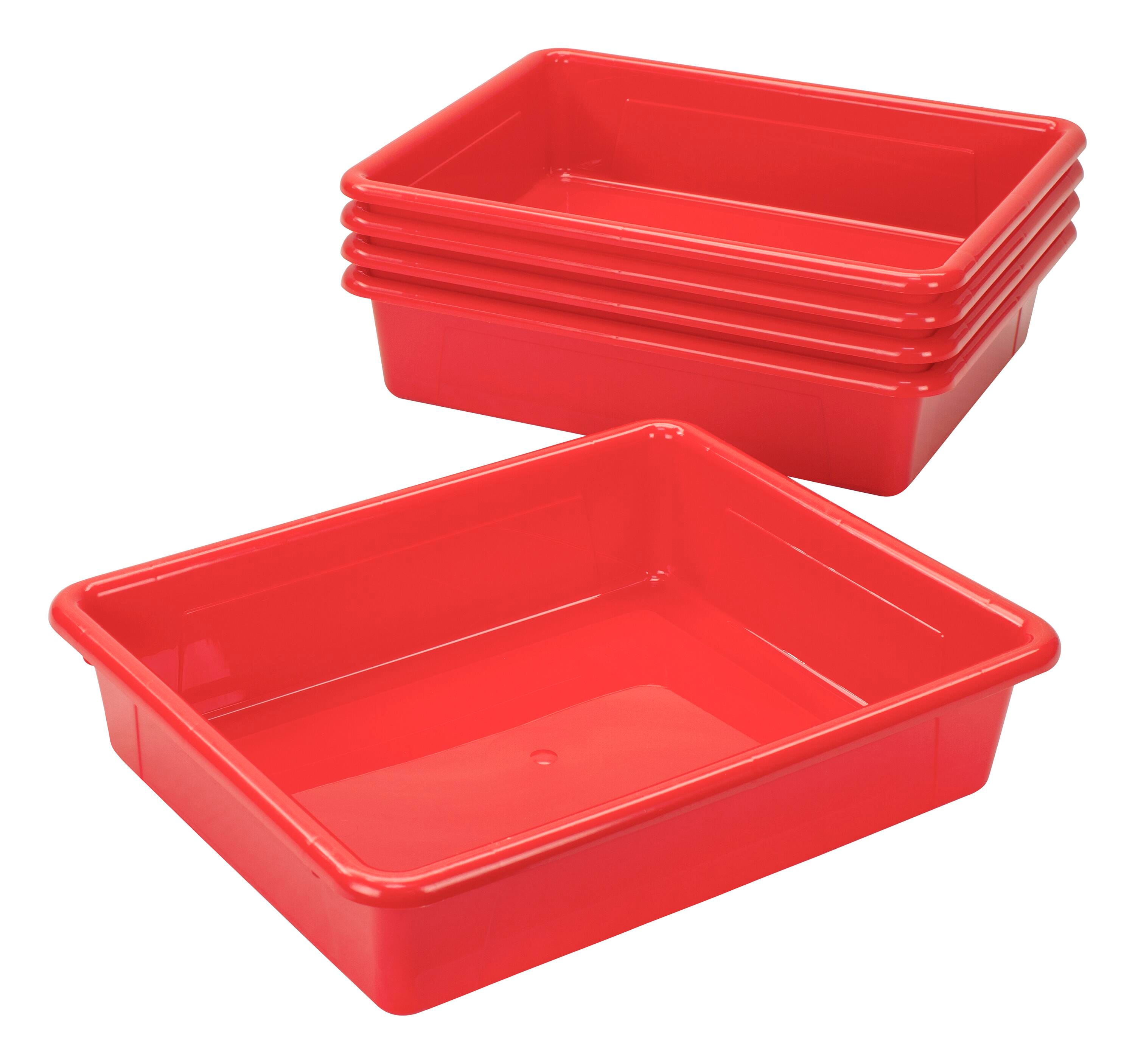 School Smart Storage Tray, Letter Size, 10-3/4 x 13-1/4 x 3 Inches, Red, Pack of 5 2012812