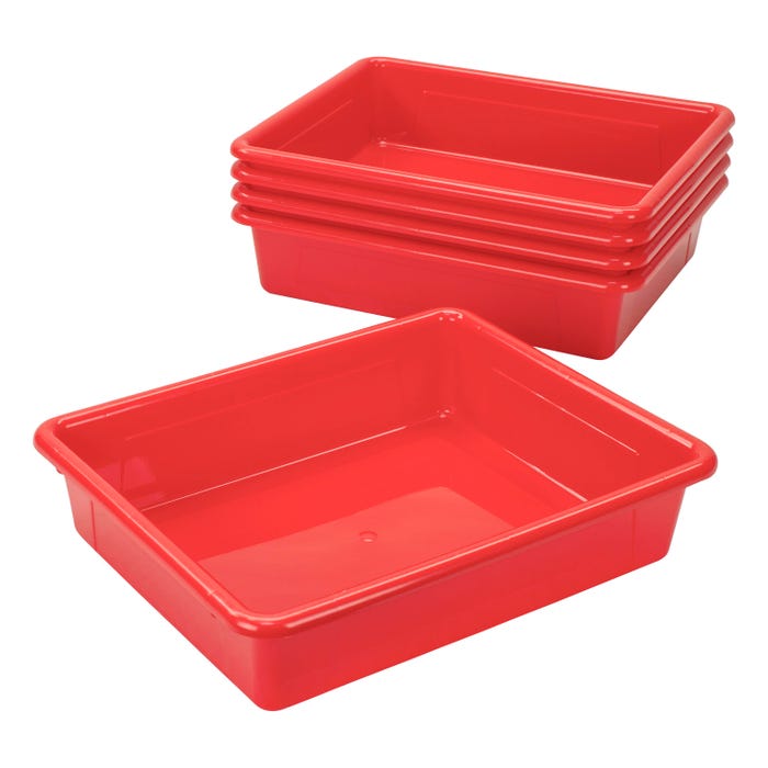 School Smart Storage Tray, Letter Size, 10-3/4 x 13-1/4 x 3 Inches, Red, Pack of 5